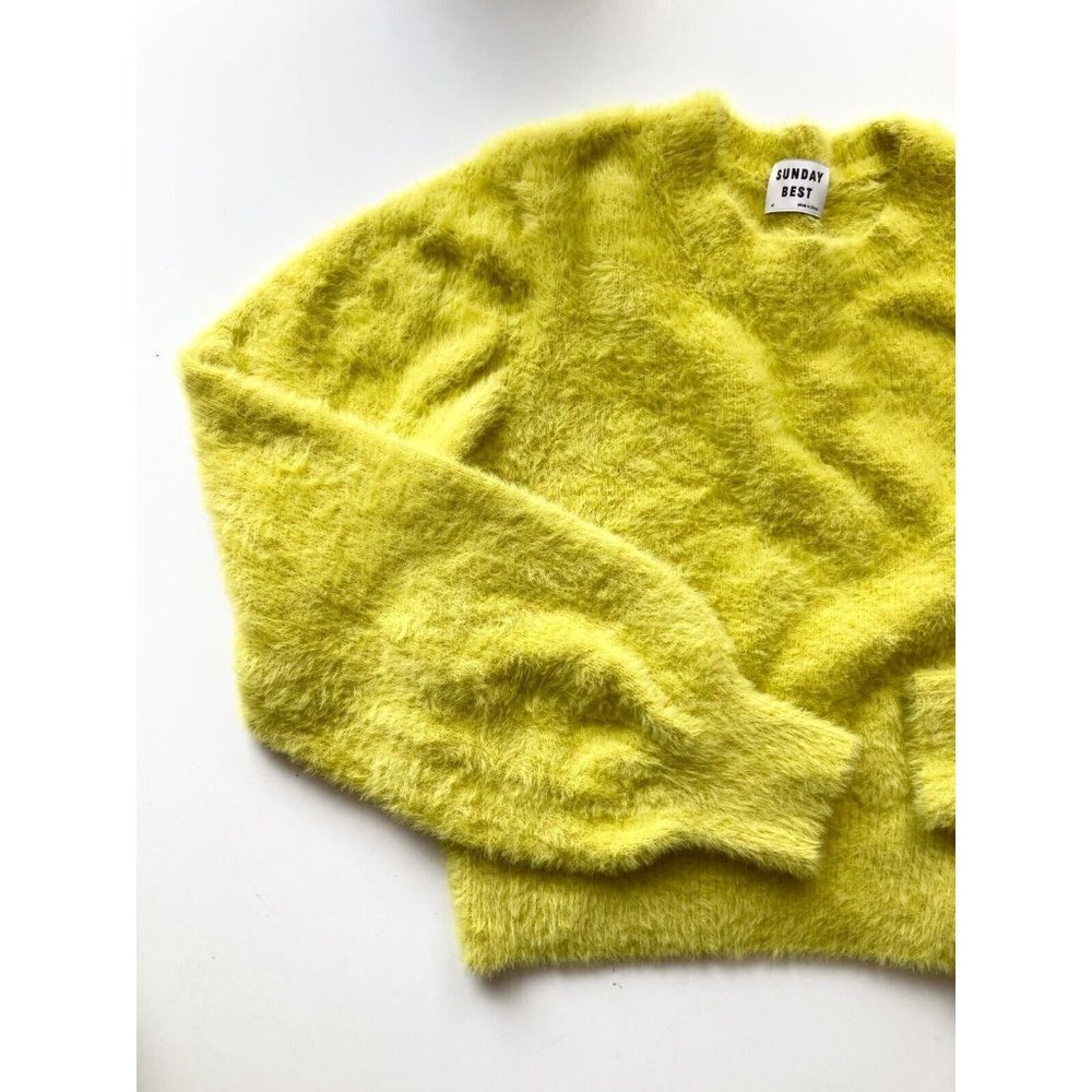 Aritzia SUNDAY BEST Kitten Chartreuse Yellow Fuzzy Knit Cropped Sweater, Size M - Picture 1 of 13